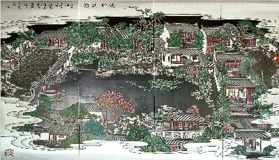 Painted map of the Wang Shi Yuan - Garden of the Master of Fishing Nets, in the middle of Suzhou.