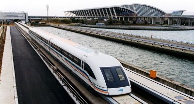 A Maglev train leaving Shanghai's International Airport.