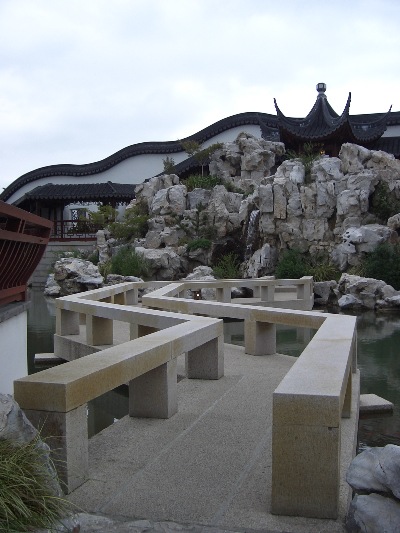 Zig-zag bridge in the Dunedin Chinese Garden " Lan Yuan."