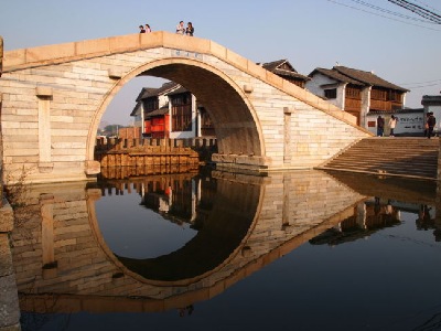 An almost perfect reflection from a China watertown bridge.