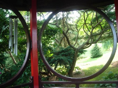 From inside the Schnormeier Chinese Cup Garden pavilion.