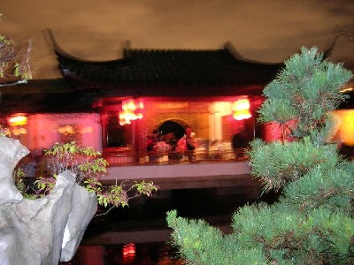 Foreground & background, of a Chinese garden scene.