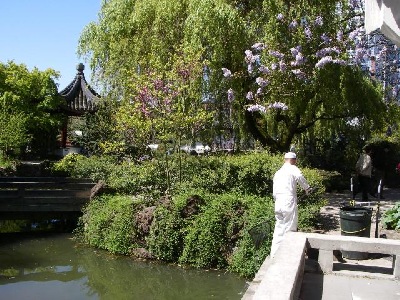 Behind the scene - maintenance by Mr. James Yu at Dr. Sun Yat-Sen Classical Chinese Garden, Vancouver, BC.