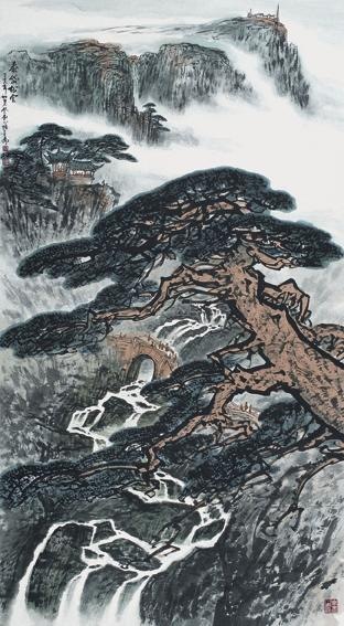 Clouds and Pinetrees in Mountain trees by painter Zhang Dentang