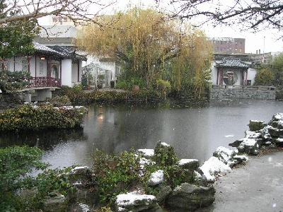 Dr. Sun Yat-Sen Chinese Garden Park on right