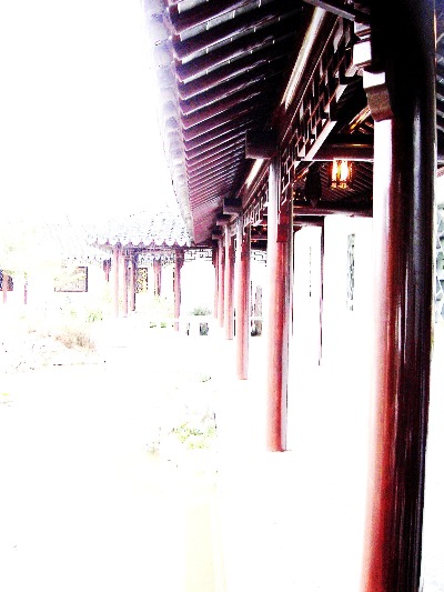 The long corridor off the great wall, in the Dunedin Chinese Garden " Lan Yuan."