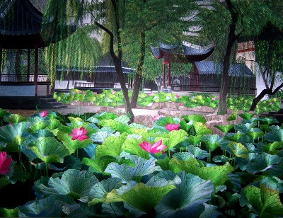 Su Embroidery of a Suzhou Garden Scene.