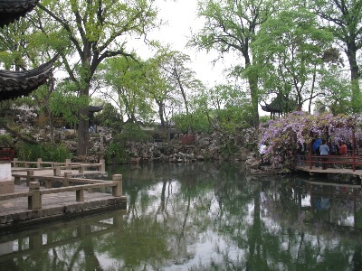 A lovely view over a pond & zig-zag bridge, in the Humble Administrator's Garden, Suzhou.