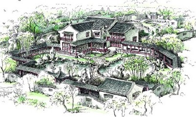 Modern house Chinese garden design concept.